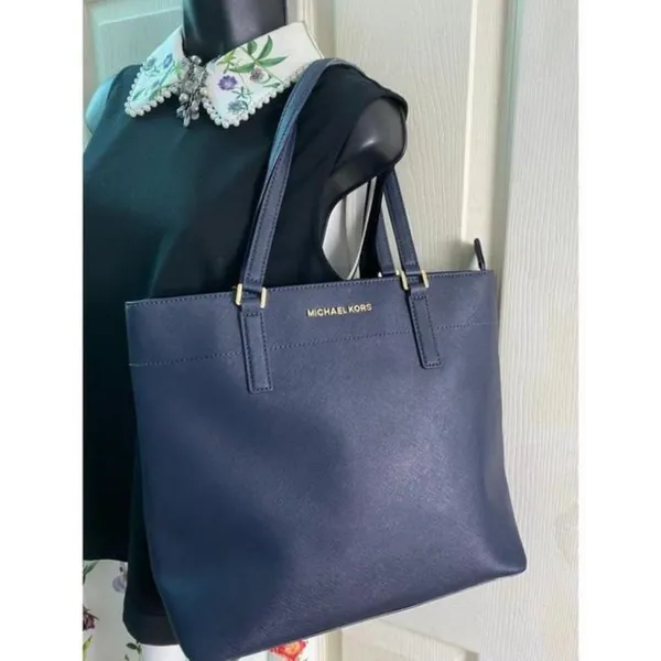 MICHAEL KORS Navy Saffiano Leather Jet Set Tote - Image 4