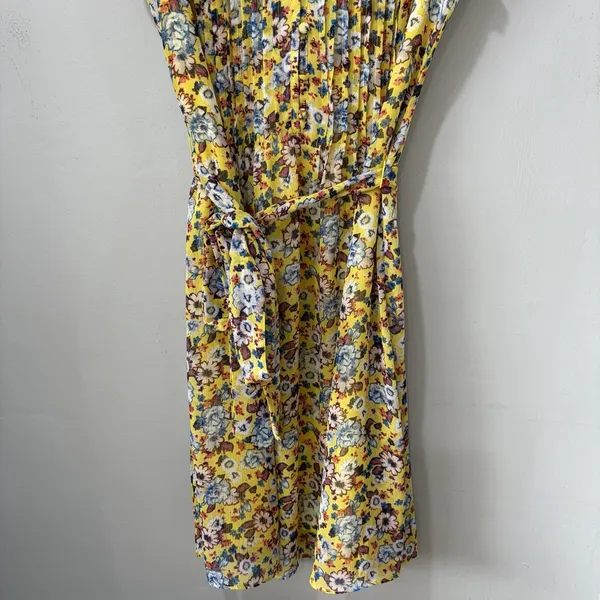 MSK dress Yellow Floral Knee Length‎ Dress 8 Short Sleeve Tie Waist Cottagecore - Image 3