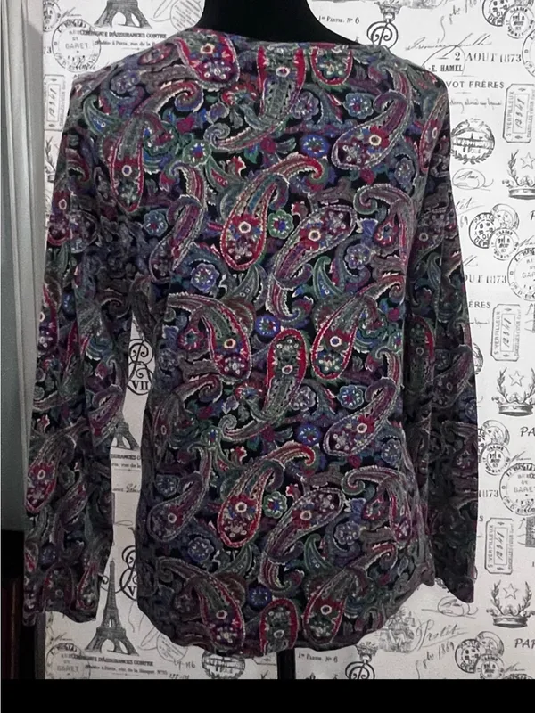 Lauren Ralph Lauren Paisley Print Long Sleeve Knit Top Size L - Image 5