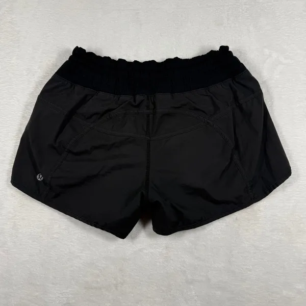 Lululemon Tracker Short V Black Athletic Running Shorts Size 6 Smocked‎ Waist - Image 9