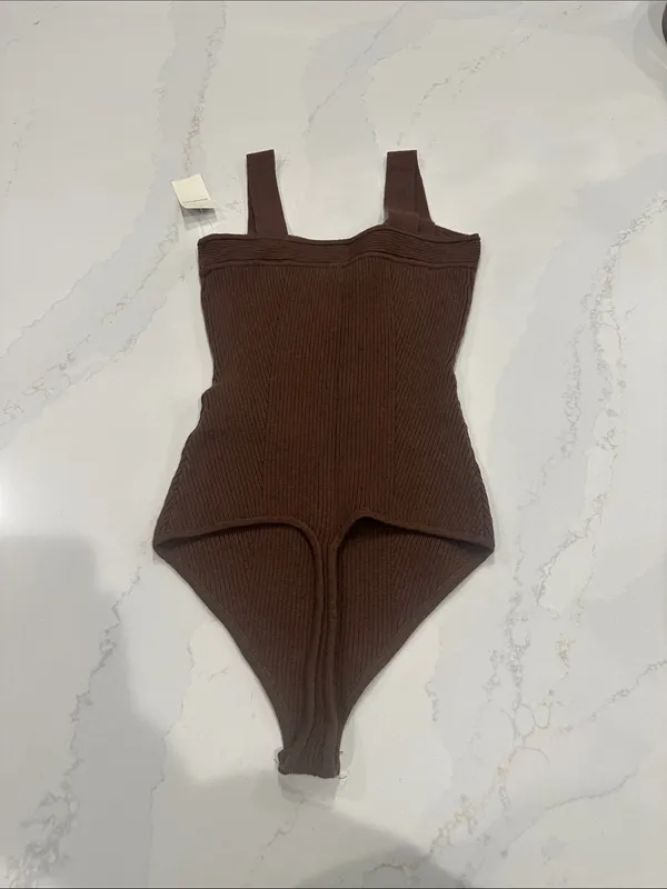 Abercrombie & Fitch Brown Ribbed sweater straight‎ neck bodysuit thong NWT - Image 4