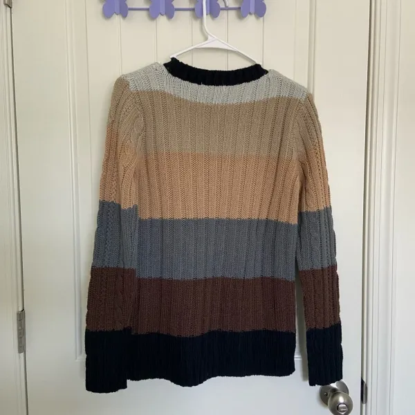 EUC | Poof Excellence women’s neutral colored striped acrylic sweater‎ — medium - Image 6
