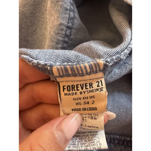 Forever 21 Shift Dress Sleeveless Denim Blue Women's XS High Neck - Image 5