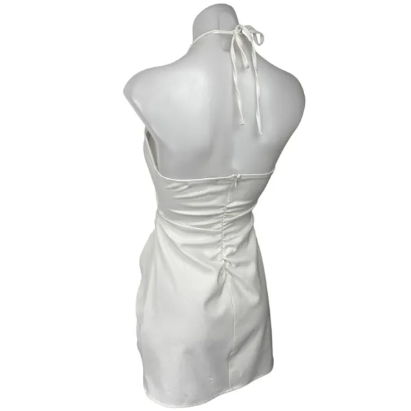 Zara White Halter Sleeveless Cutout Open Back Ruched Mini Bodycon Dress Size S - Image 2