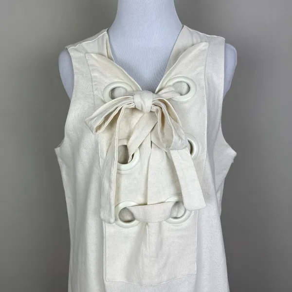 Hyacinth House Tuckernuck‎ Mini Dress Womens Medium Ivory Linen Cotton Lace Up M - Image 4