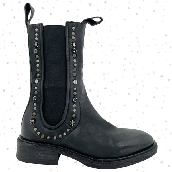 A.S.98 Studded Black Leather Boots Tall Chelsea Fall Boho Edgy Biker Fit Size 37 - Image 4