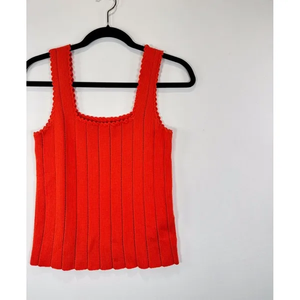 Reiss Womens Top Red Dory Stitch Interest Square Neck Vest Tank Stretch Small - Image 5