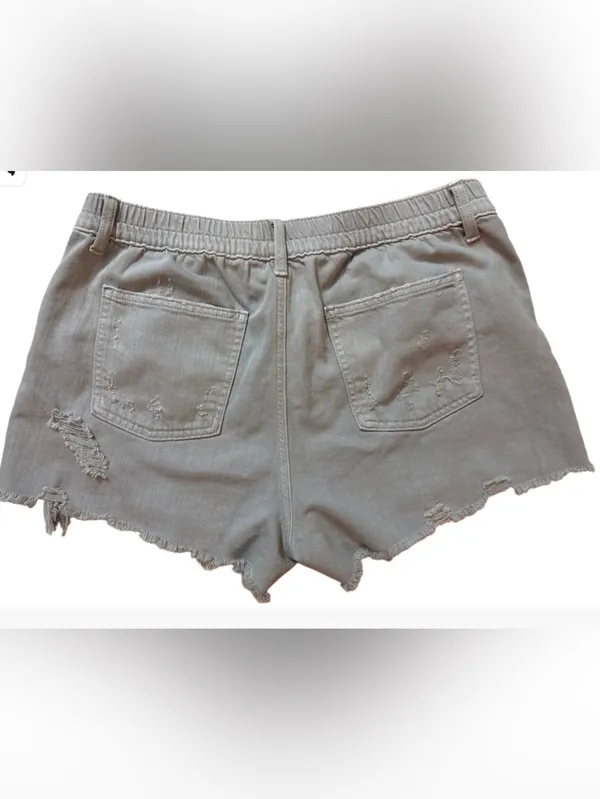 aerie Grey Distressed Denim Jean Shorts with Elastic Waist - Image 2