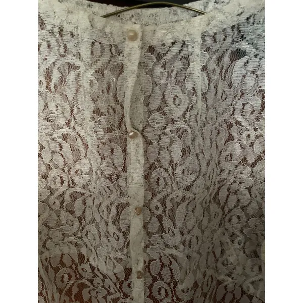 Vintage 80s/90s cropped bolero sheer ivory lace button up cardigan romantic XS/S - Image 3