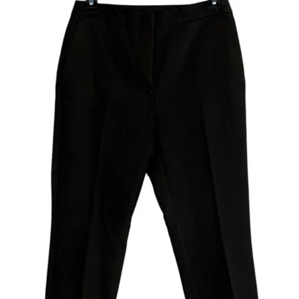 Zara Slim Straight Mid Rise Ankle Cropped Trouser Flat Front Pockets M Black - Image 2