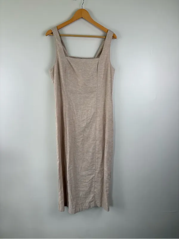 Old Navy Sleeveless Flax Linen-Blend Midi Dress Women's Size Large Tan/Beige - Image 2