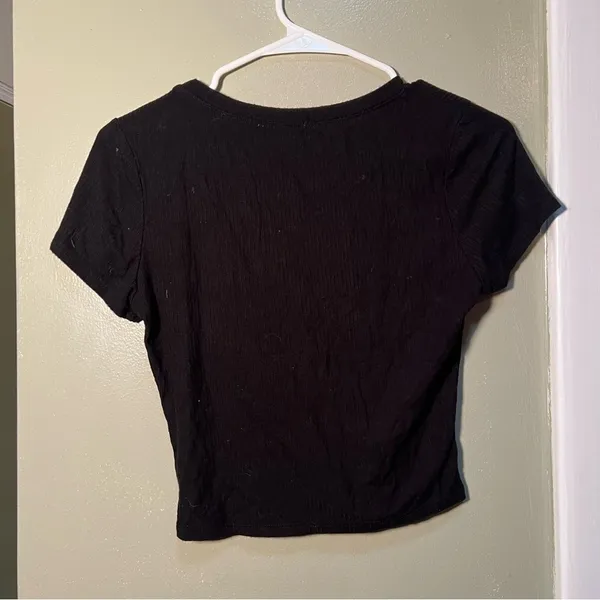 Bozzolo Women's Size Large Ribbed Crop Top T-Shirt Black Crewneck Short Sleeve - Image 8
