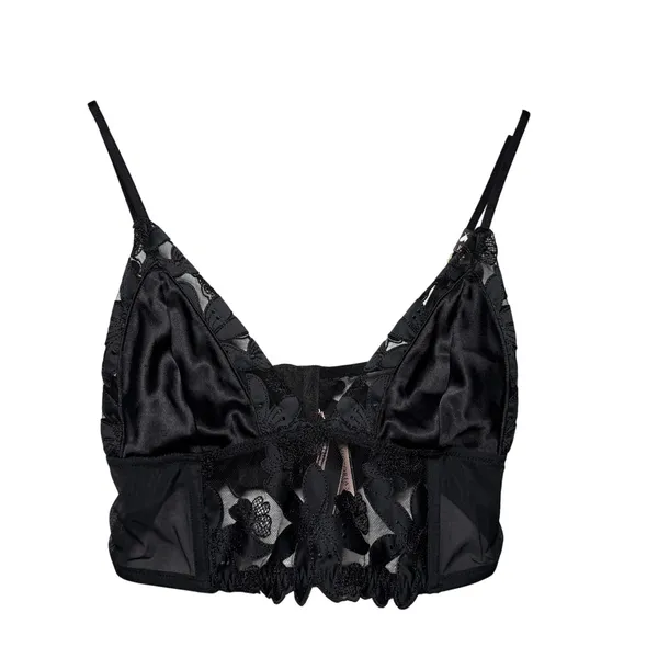Victoria's Secret Unlined Floral Embroidered Longline Bralette Black Size M NWT - Image 4