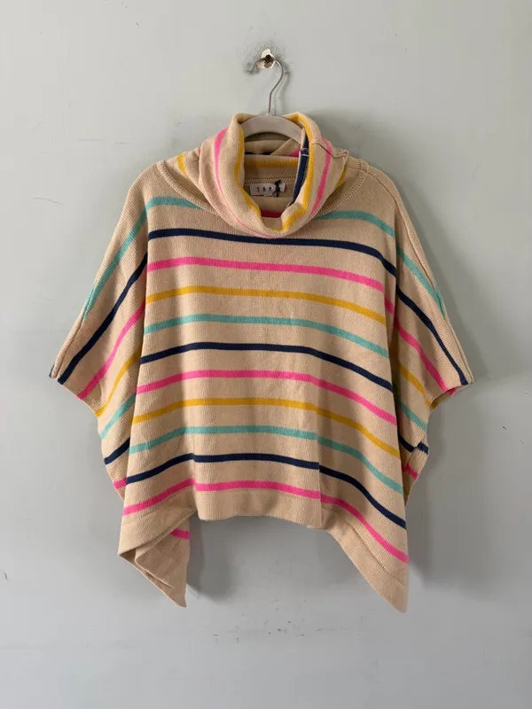 NWT THML Juliana‎ Striped Colorful Turtleneck Poncho Wool Blend Sweater - Image 3