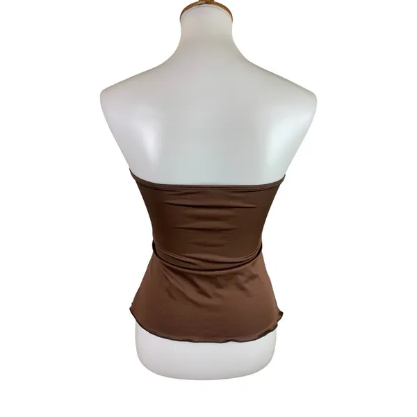 Just Polly Brown Strapless Handkerchief Hem Rosette Y2K Tube Top‎ Medium - Image 4