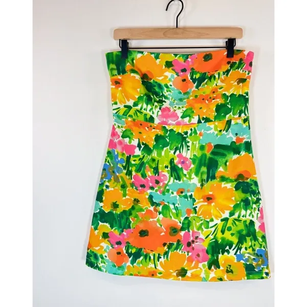 With Jean Womens Dress Green Lala Splice Floral Mini Strapless Tube Boho Large - Image 6
