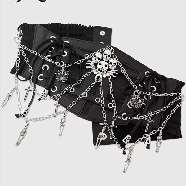 Hershine Black Gothic Waist Corset with Chains - Image 3