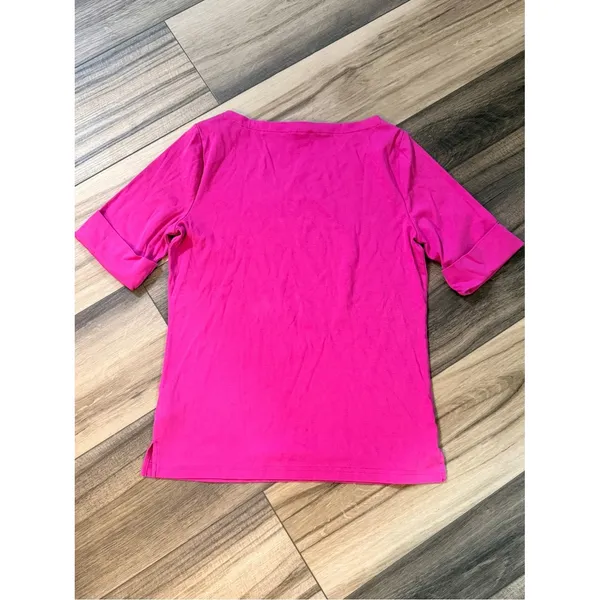 Lauren‎ Ralph Lauren Pink Boat Neck Elbow Sleeve Stretch Cotton Top Large - Image 4