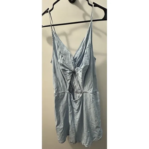 Chambray Romper One Piece Open Back Sleeveless Boho Coastal Resort Size Medium - Image 4