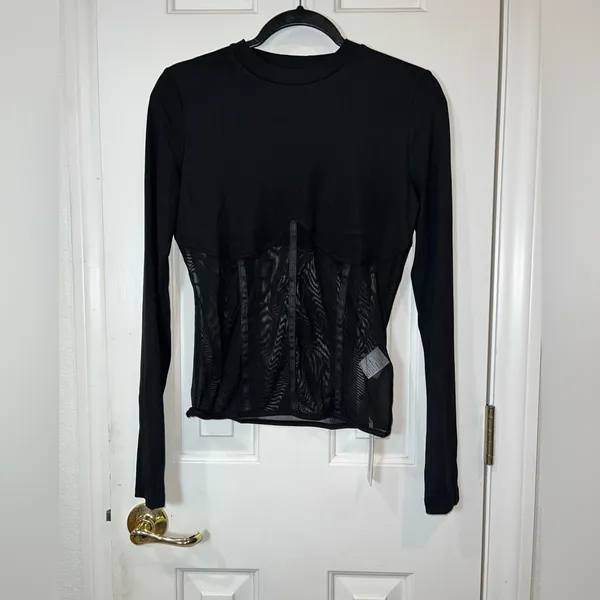 CoMMENSE Sheer Mesh Combination Long Sleeve Top Black Large Sold Out NWT - Image 9