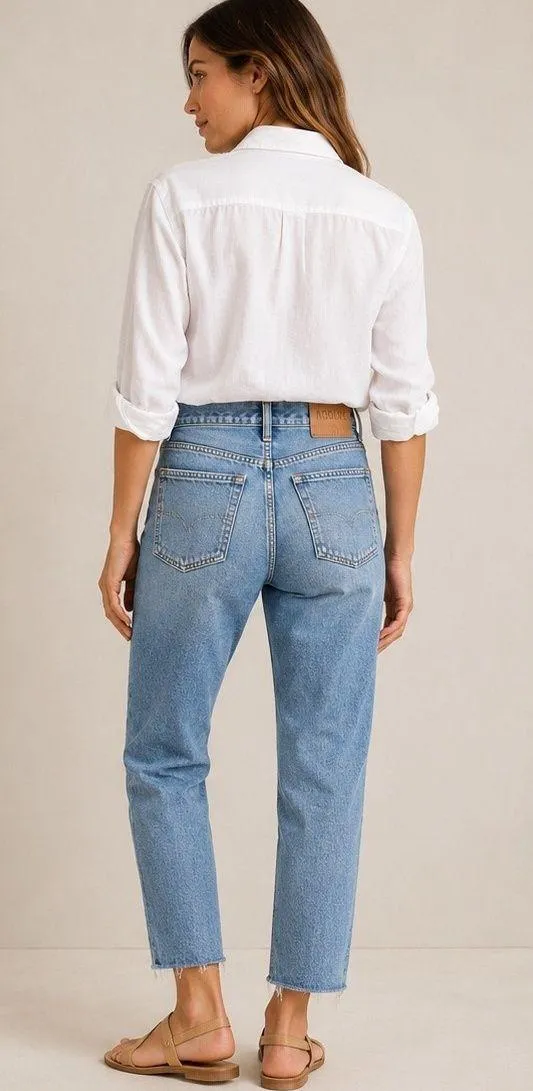 AGOLDE High Rise Straight Leg Distressed Jeans Light Wash Size 27‎ Button Fly - Image 2