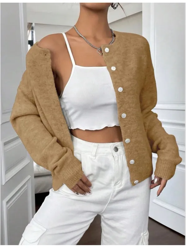 NEW Knit Long Sleeve Button Down Lightweight Alpaca Cardigan S - Image 6