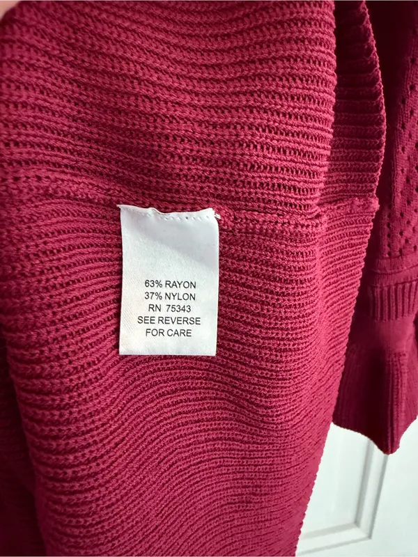 Torn by Ronny Kobo Burgundy Pointelle‎ Knit Peplum Top Small - Image 3