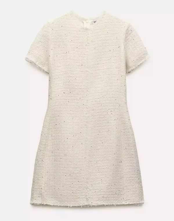 NWT❗️ZARA Elegant White Tweed Short Cutted Dress ZW Collection Mini Ivory Size M - Image 5