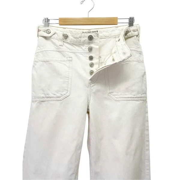 Free People Palmer Cuffed Wide Leg Tab Waist Jeans Size 27 Eggshell White Wash - Image 8