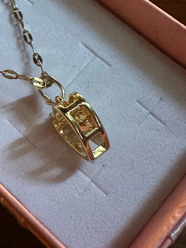 18kt Gold Plated Stainless Steel Heart and Cubic Zirconia Pendant Necklace - Image 4
