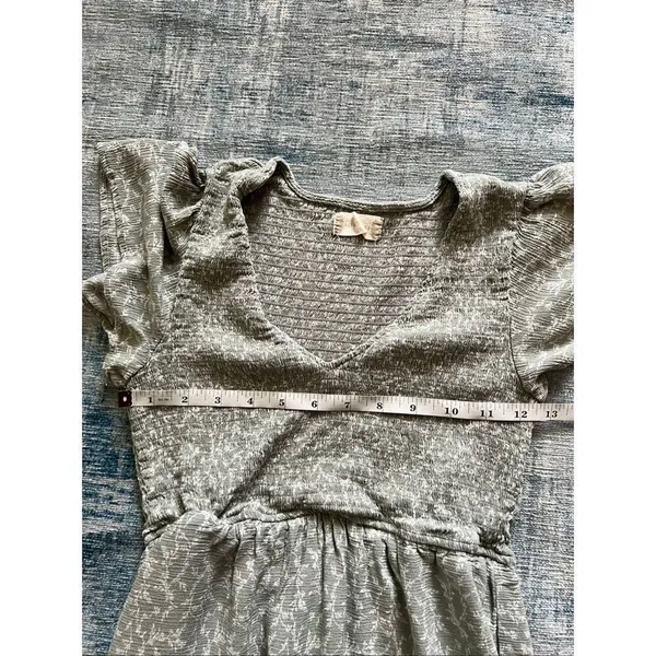 Altar'd State Sage Gray Green Ivory Floral Ruffle Sleeve Mini Dress S - Image 6