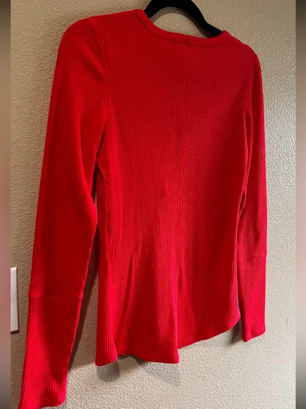 Zyia Active Red‎ Ribbed Long-Sleeve Henley Top waffle size small - Image 4