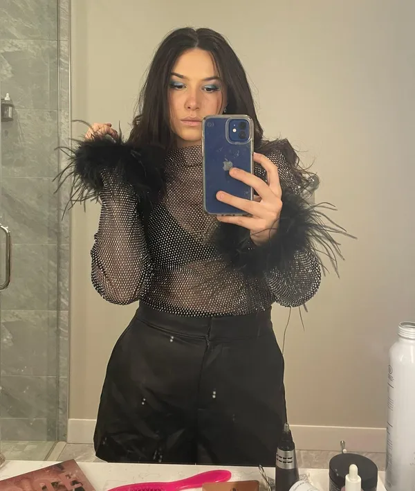 Sheer Feather Rhinestone Top Black - Image 5