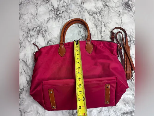 Dooney & Bourke Red Tote bag purse Brown Leather Trim Strap Classic - Image 6