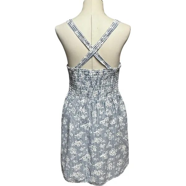 American Eagle Gingham Sundress Adjustable Straps Blue White Floral Large - Image 4