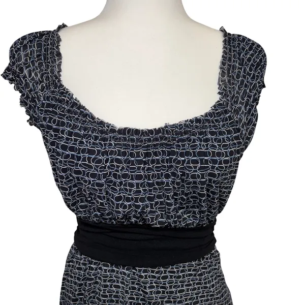 Max Studio Specialty Black Blue Geometric Babydoll Top Women's Small Office Chic - Image 5