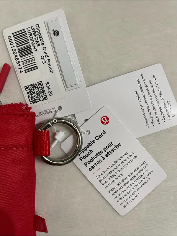 Lululemon NWT Clippable Card Pouch Lulu Red Zip Key Coin Pouch with Logo - Image 7