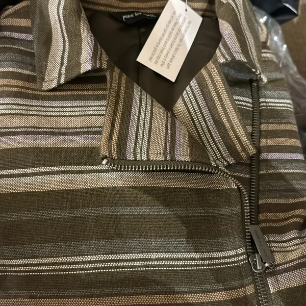 New Peace Love World‎ Black Label Striped Modern Moto Jacket - Image 2