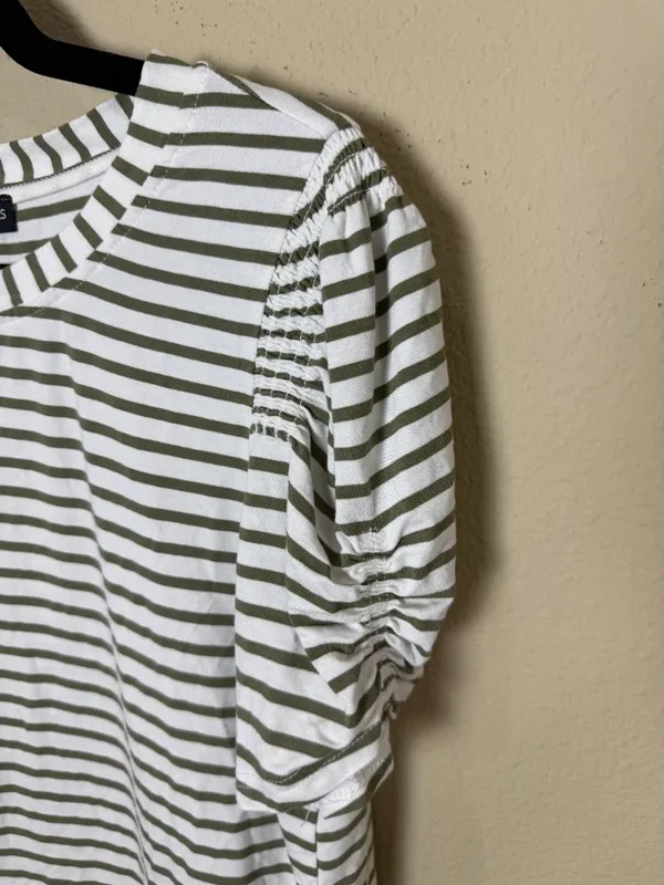 Modern Works Striped Puff Short Sleeve Top Shirt Blouse Size Medium - Image 2