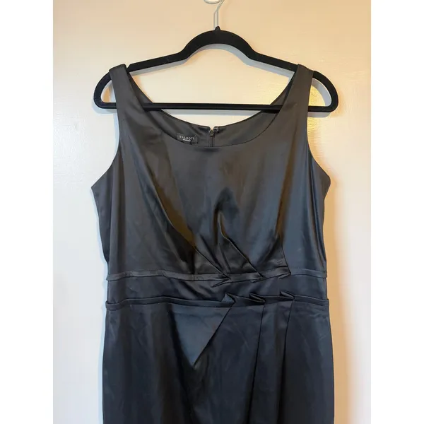 Talbots Sheath Dress Womens 12 Black Satin Pleated Formal Cocktail LBD NWT - Image 4