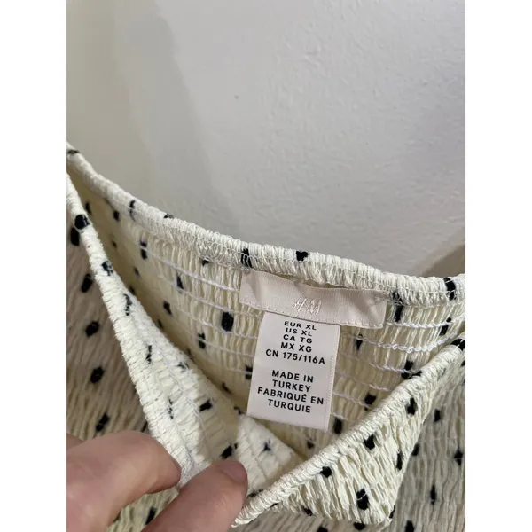 H&M Smocked‎ Puff Sleeve Polka Dot Crop Top Cottagecore Coquette XL - Image 4