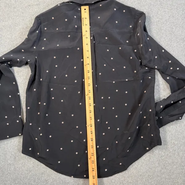 Rails Women's Small Black Star Print 100% Silk Long Sleeve Button Up Shirt - Image 10