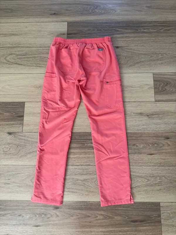 Figs Coral Drawstring Cargo Joggers with White Tie - Image 8