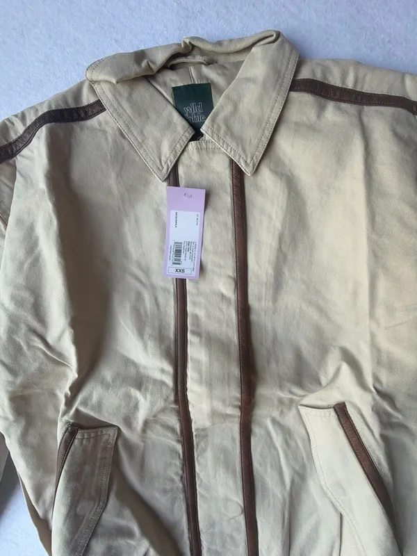 Wild Fable Beige Cotton Blend Bomber Jacket with Brown Trim - Image 2
