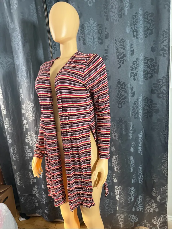Ambiance Striped Long-Sleeve Open-Front Cardigan - Red & Pink - Image 2
