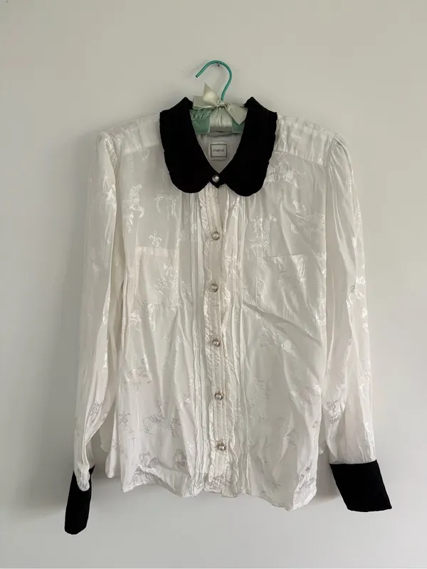 Anthropologie Maeve Long Sleeve Printed Silken Buttondown Blouse Size XL - Image 3