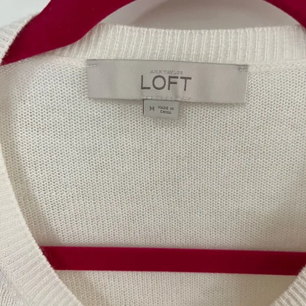 LOFT Women's Ivory Button-Up Cardigan Lightweight Angora Blend Sz M - Image 5