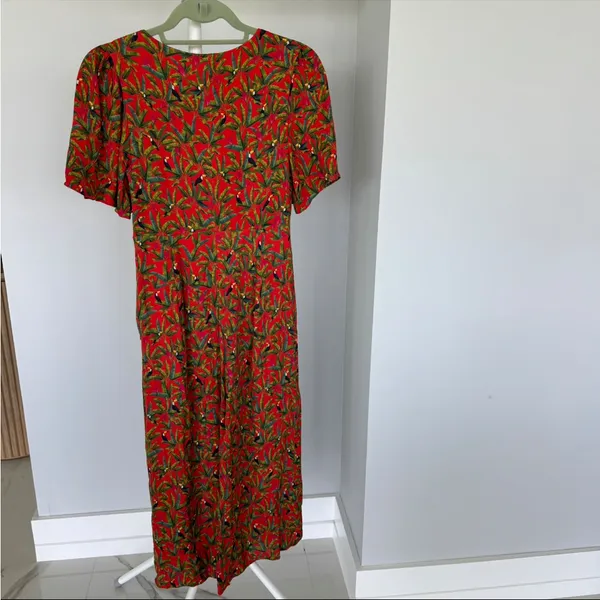 Farm Rio Tucano Paradise Tucan Red Resortwear Midi Sun Dress Size XS - Image 6