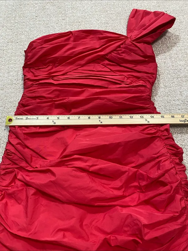 Zara Bright Red One-Shoulder Ruched Mini Dress Size S - Image 13