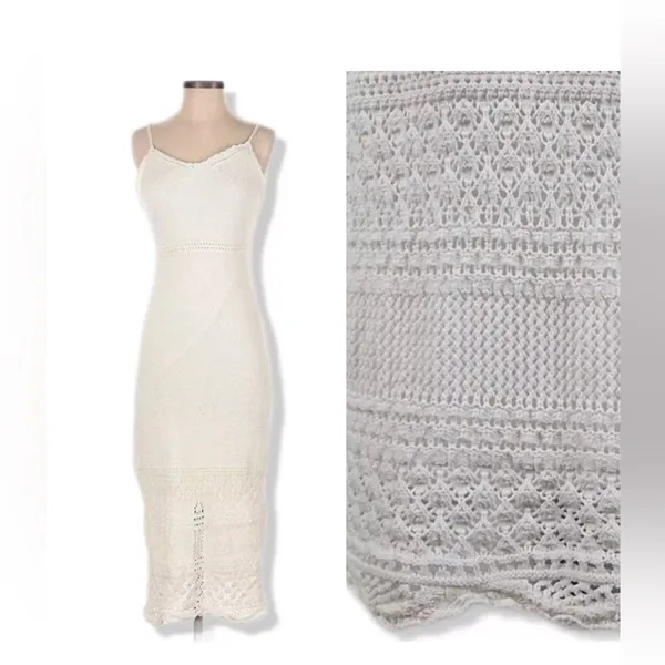 Freshman 1996 White Crochet Long Dress Adjustable Straps Fully Lined Size S - Image 2